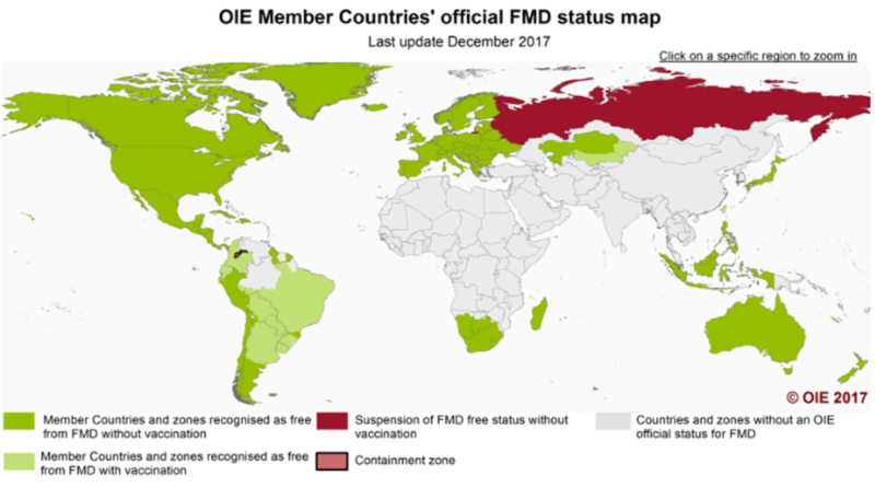 Estado Sanitario de Fiebre Aftosa - Fuente: OIE